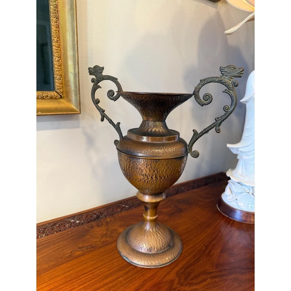 Vintage Italian Copper Urn Vase with Griffin‎ Handles